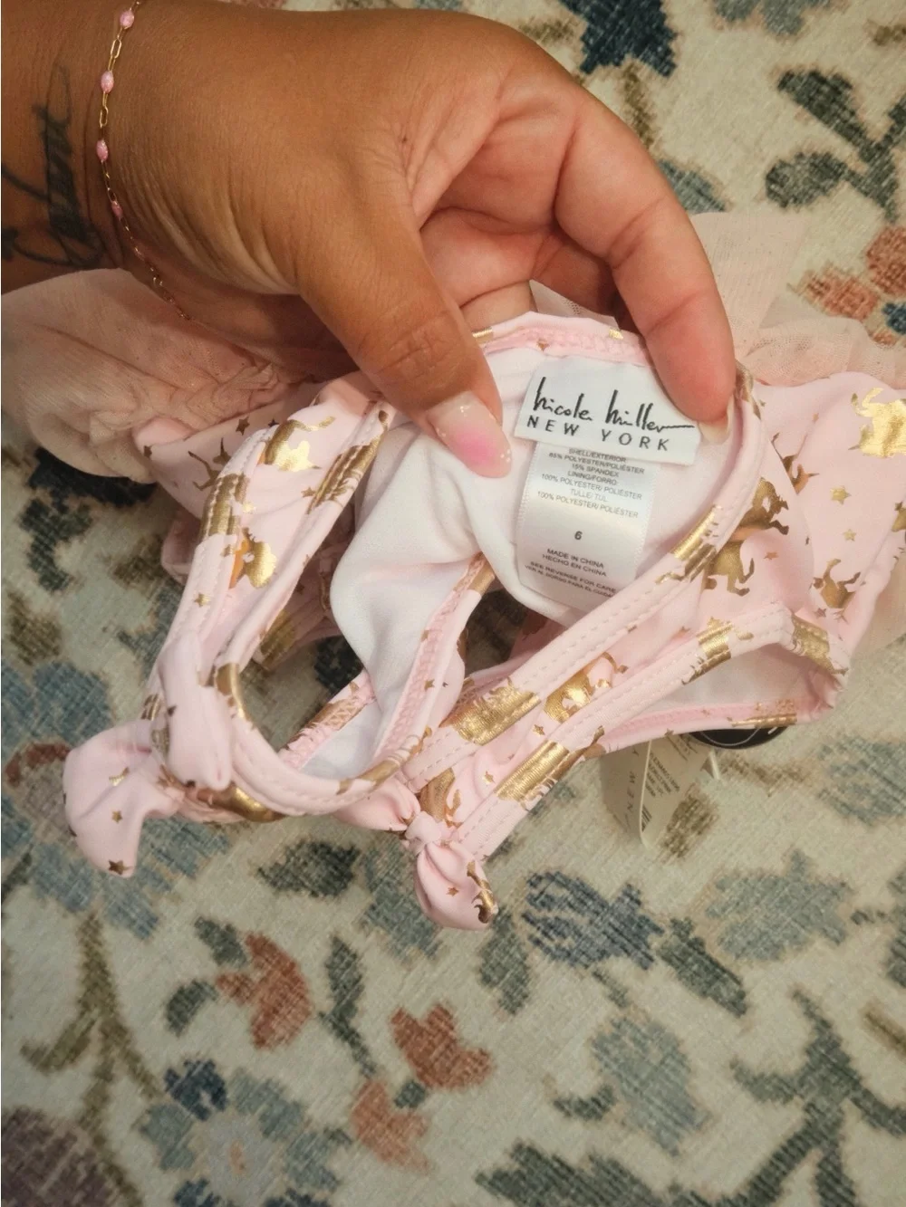 Girls Pink Gold Unicorn Tutu One-Piece Swimsuit - New With Tags